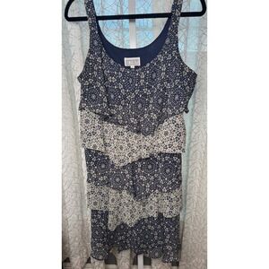 Bethany‎ Navy Blue & White Tiered Ruffle Shift Dress – Size 12